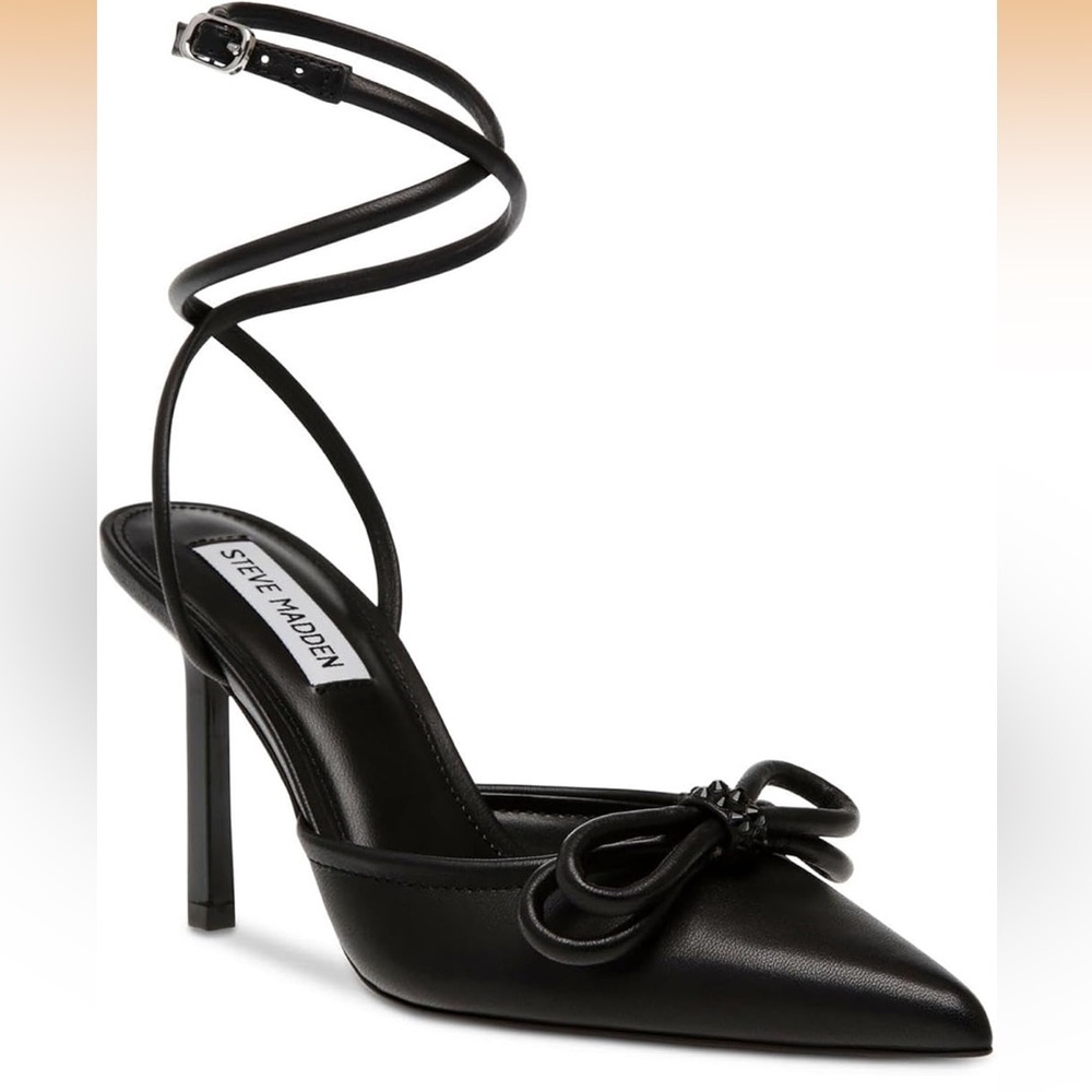 Steve Madden Black Pointed Toe Bow Lace-Up Heels | Size 8